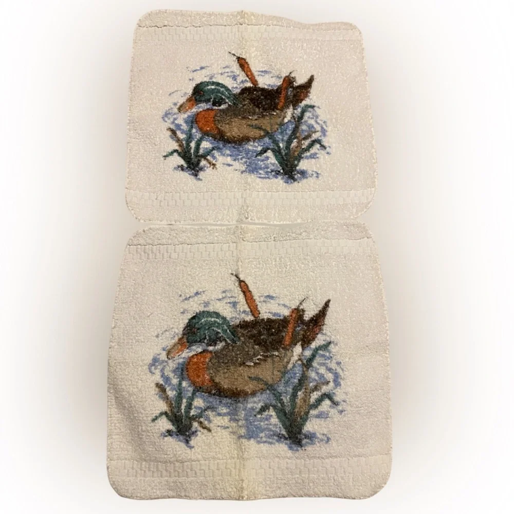 Vintage Cannon Wood Ducks White Cotton Dish Towel Set of (2)